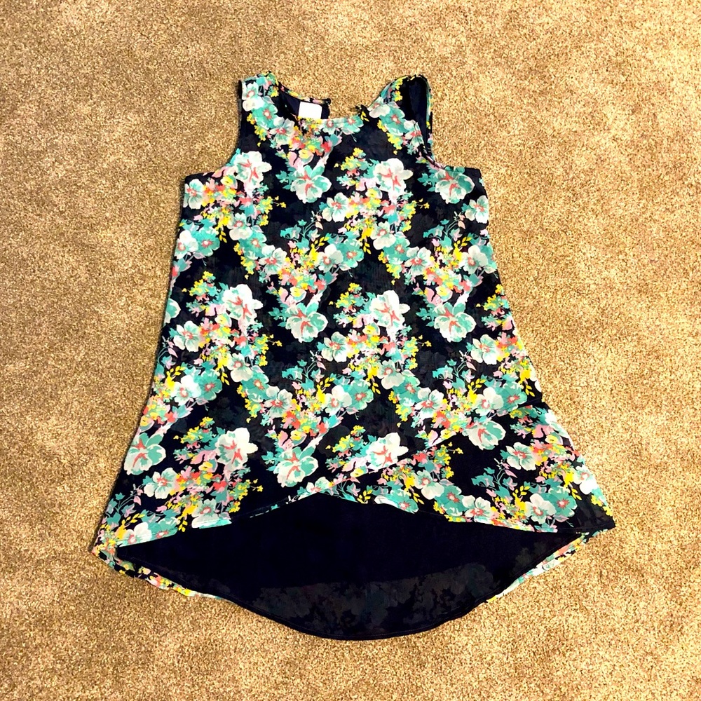 CRB Girls Tank Top Blouse size 16 Flowers Asymmetrical Hem Chiffon Flowy